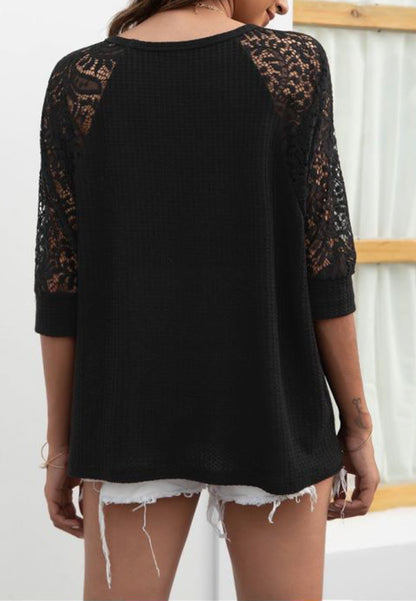 Lace Raglan Sleeve Knit Top