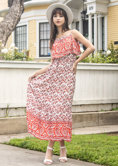 Tie Shoulder Bohemian Maxi Dress