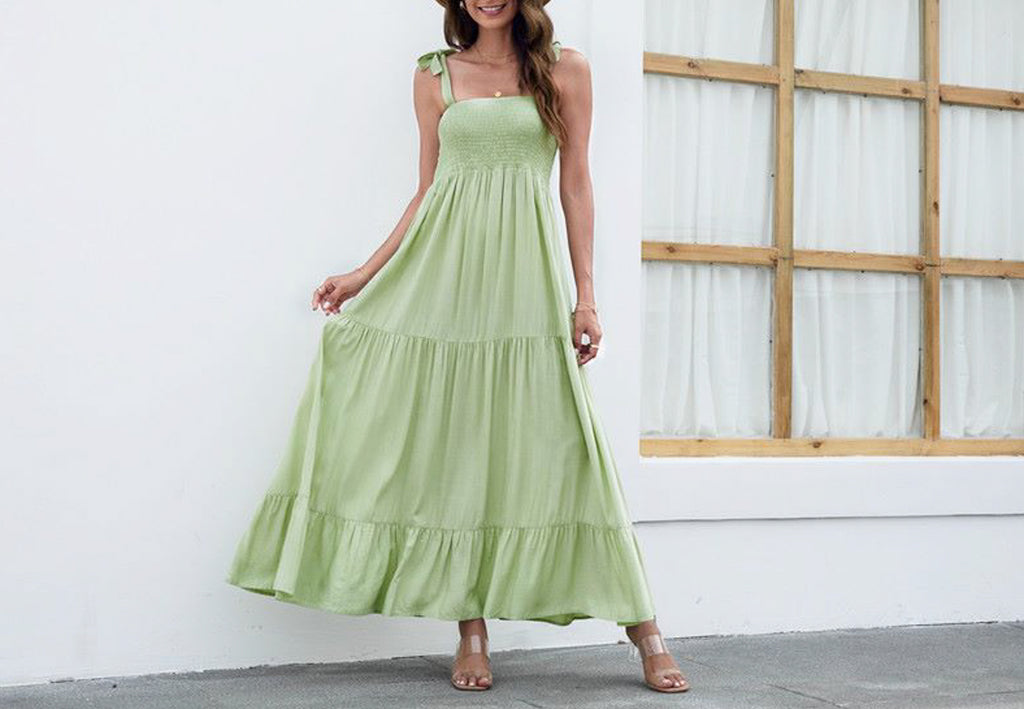 Solid Tie Shoulder Maxi Dress