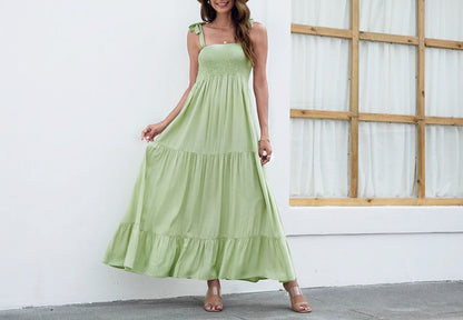 Solid Tie Shoulder Maxi Dress