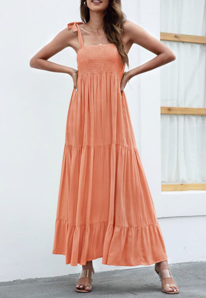 Solid Tie Shoulder Maxi Dress
