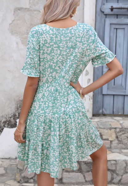 Floral Ruffle Short Sleeve Dress