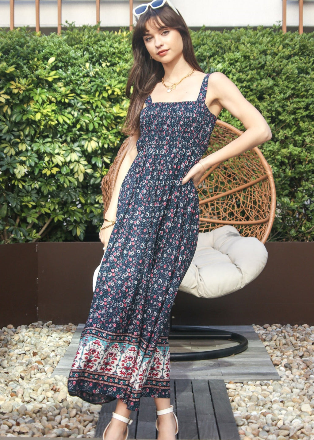 Vestido largo bohemio con escote cuadrado 