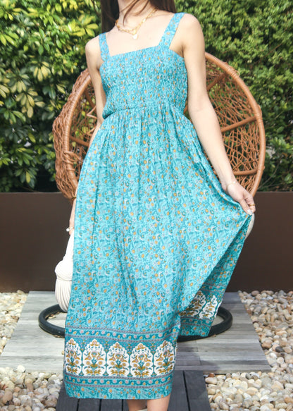 Vestido largo bohemio con escote cuadrado 