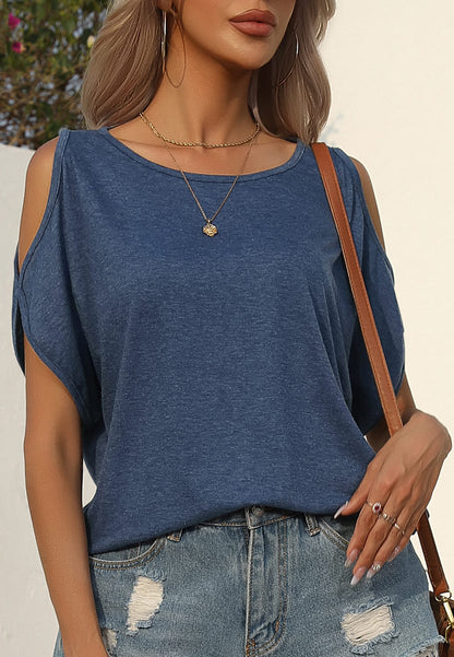 Round Neck Cold Shoulder Shirt