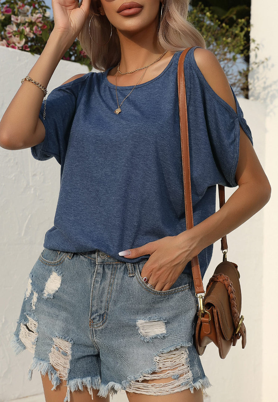 Round Neck Cold Shoulder Shirt