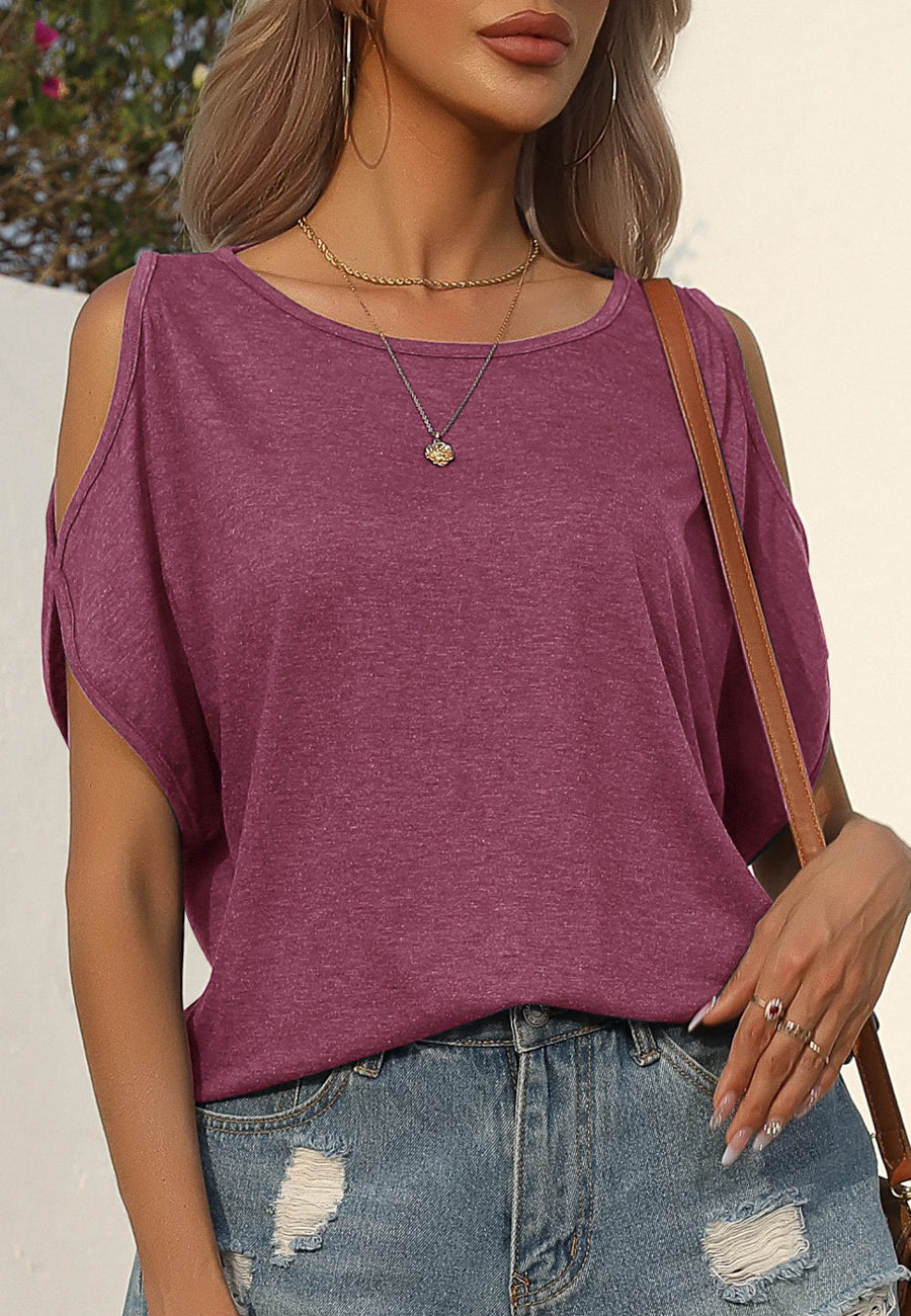 Round Neck Cold Shoulder Shirt