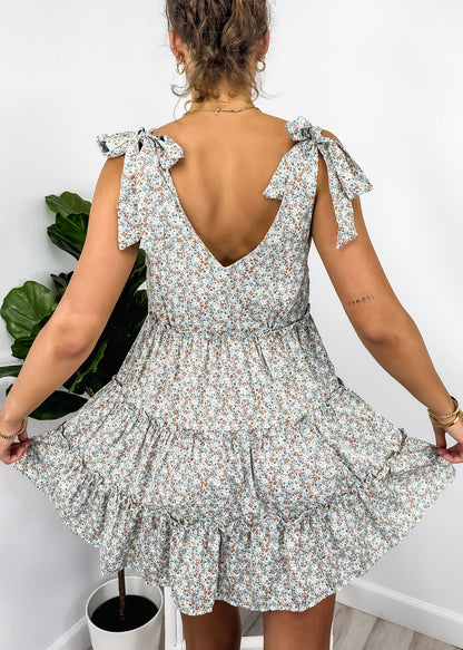 Tie Shoulder Floral Ruffle Tiered Dress