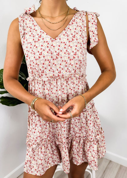 Tie Shoulder Floral Ruffle Tiered Dress