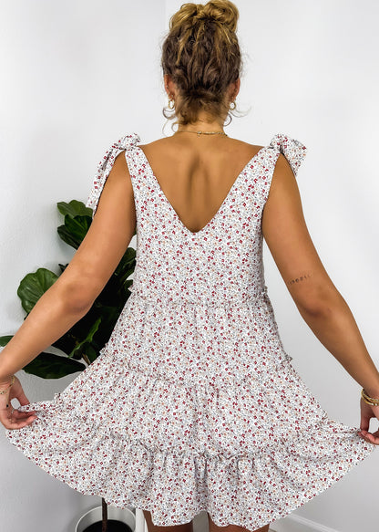 Tie Shoulder Floral Ruffle Tiered Dress