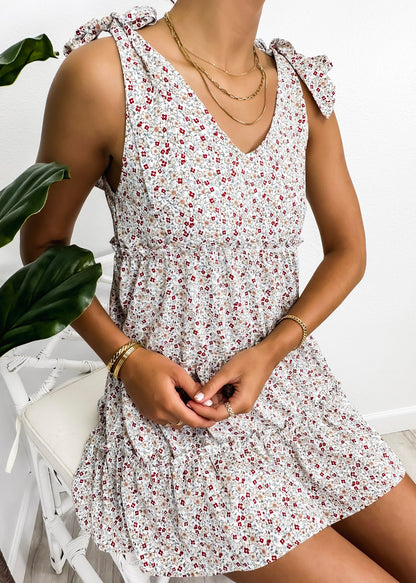 Tie Shoulder Floral Ruffle Tiered Dress