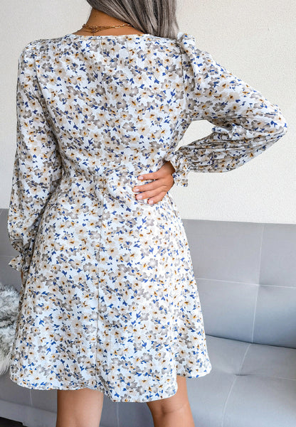 Tie Front V Neck Floral Dress