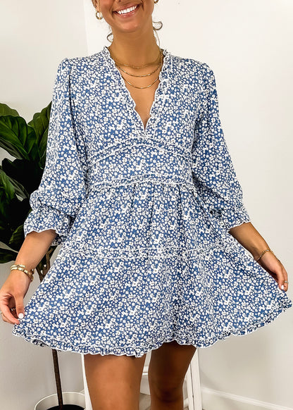 Ruffle Plunge Neck Floral Dress