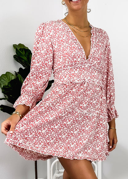 Ruffle Plunge Neck Floral Dress