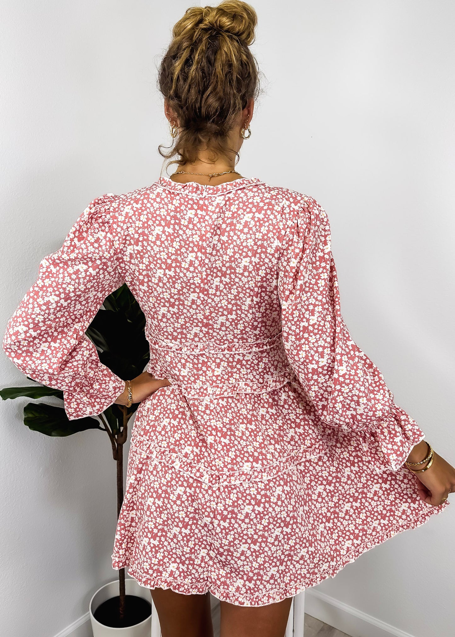 Ruffle Plunge Neck Floral Dress