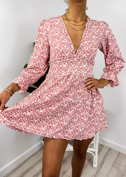 Ruffle Plunge Neck Floral Dress