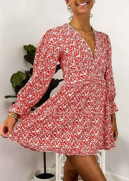 Ruffle Plunge Neck Floral Dress