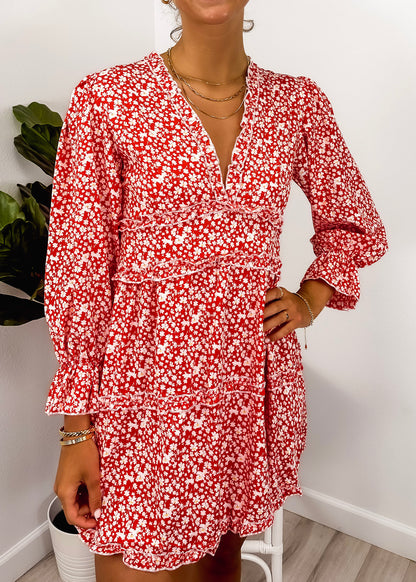 Ruffle Plunge Neck Floral Dress