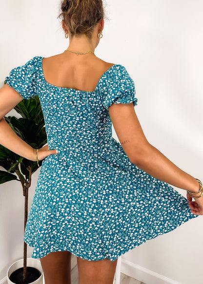 Tie V Neck Floral Dress