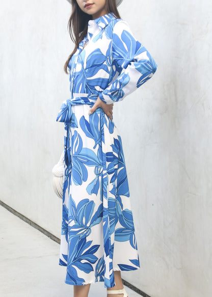 Vestido camisero con lazo en la cintura y estampado floral 