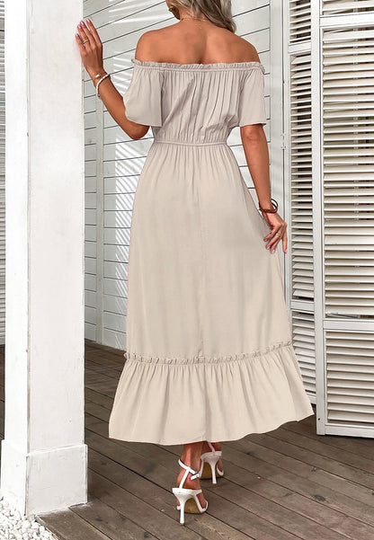 Off-Shoulder Contrast Button Dress