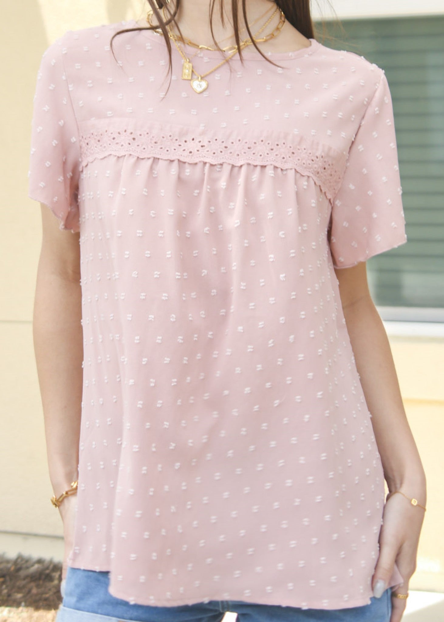 Eyelet Detail Swiss Dot Blouse
