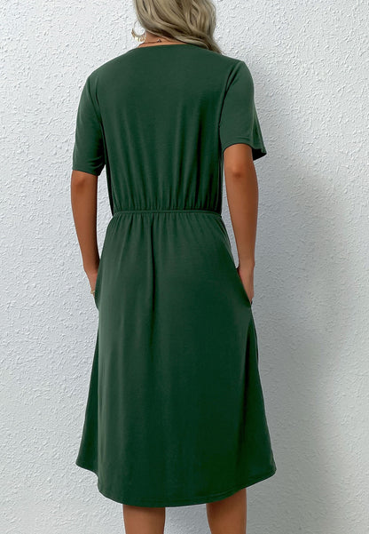 Button Front Overlap Hem Dress