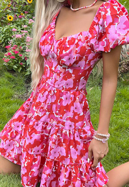 Double Tie Back Puff Sleeve Dress