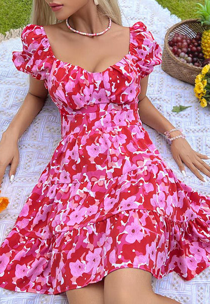 Double Tie Back Puff Sleeve Dress