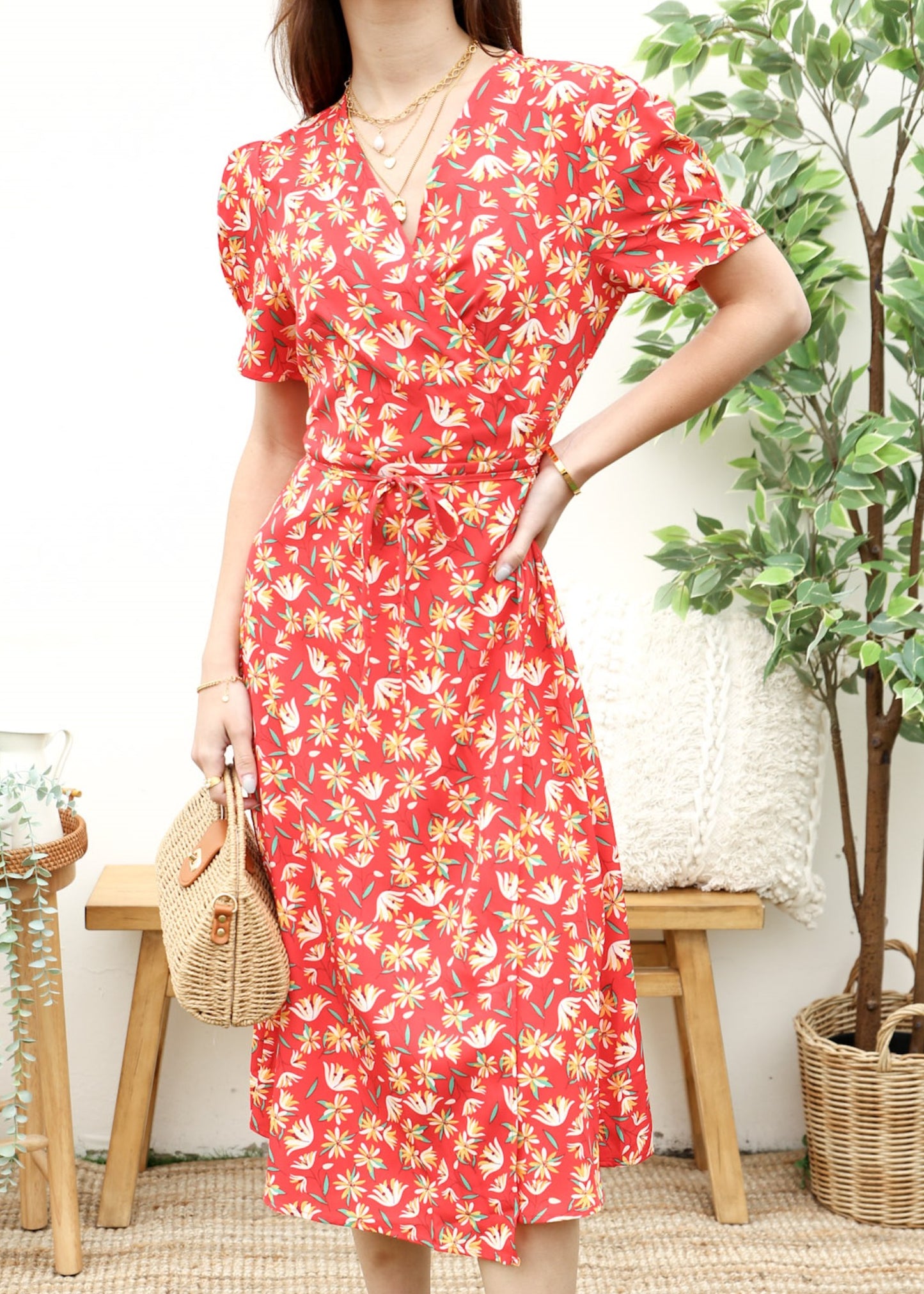 Floral Print Surplice Wrap Dress