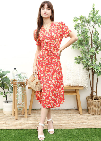 Floral Print Surplice Wrap Dress