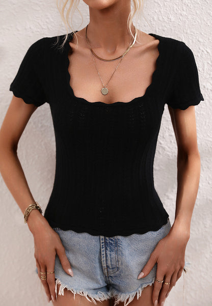 Camisa de punto con ribete festoneado