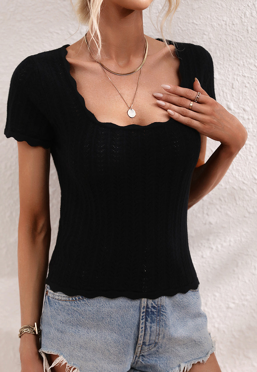 Camisa de punto con ribete festoneado