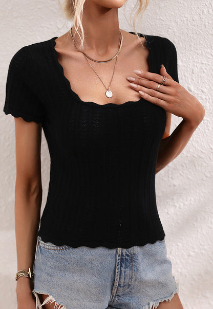 Camisa de punto con ribete festoneado