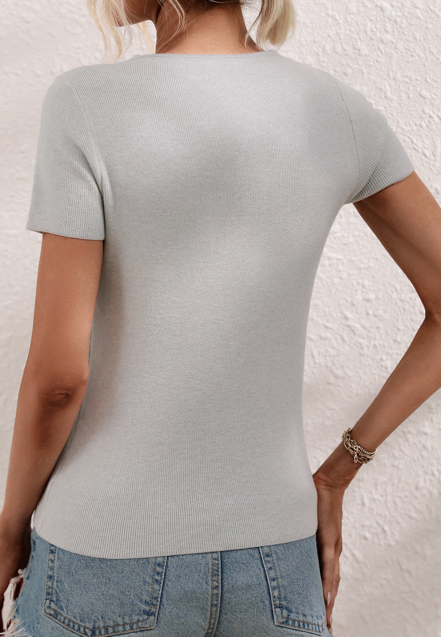 Cutout Shoulder Ribbed Knit Shirt