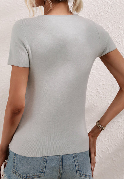 Cutout Shoulder Ribbed Knit Shirt