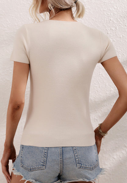 Cutout Shoulder Ribbed Knit Shirt