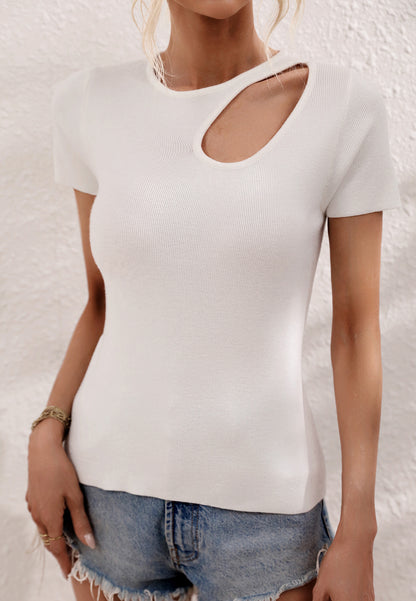 Cutout Shoulder Ribbed Knit Shirt