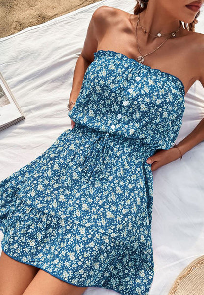 Strapless Floral Print Summer Dress
