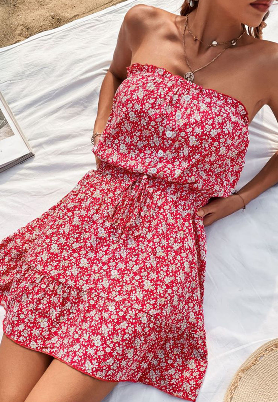 Strapless Floral Print Summer Dress