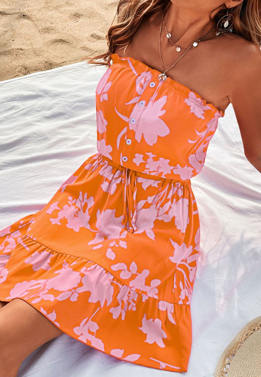 Button Front Strapless Dress