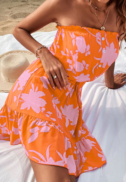 Button Front Strapless Dress