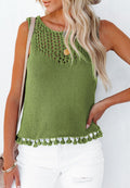 Tassel Hem Crochet Knit Top
