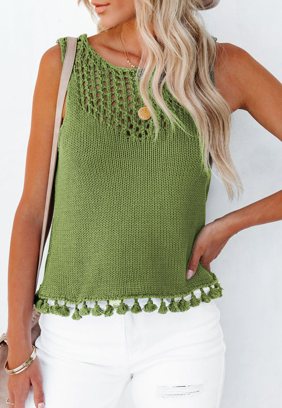 Tassel Hem Crochet Knit Top