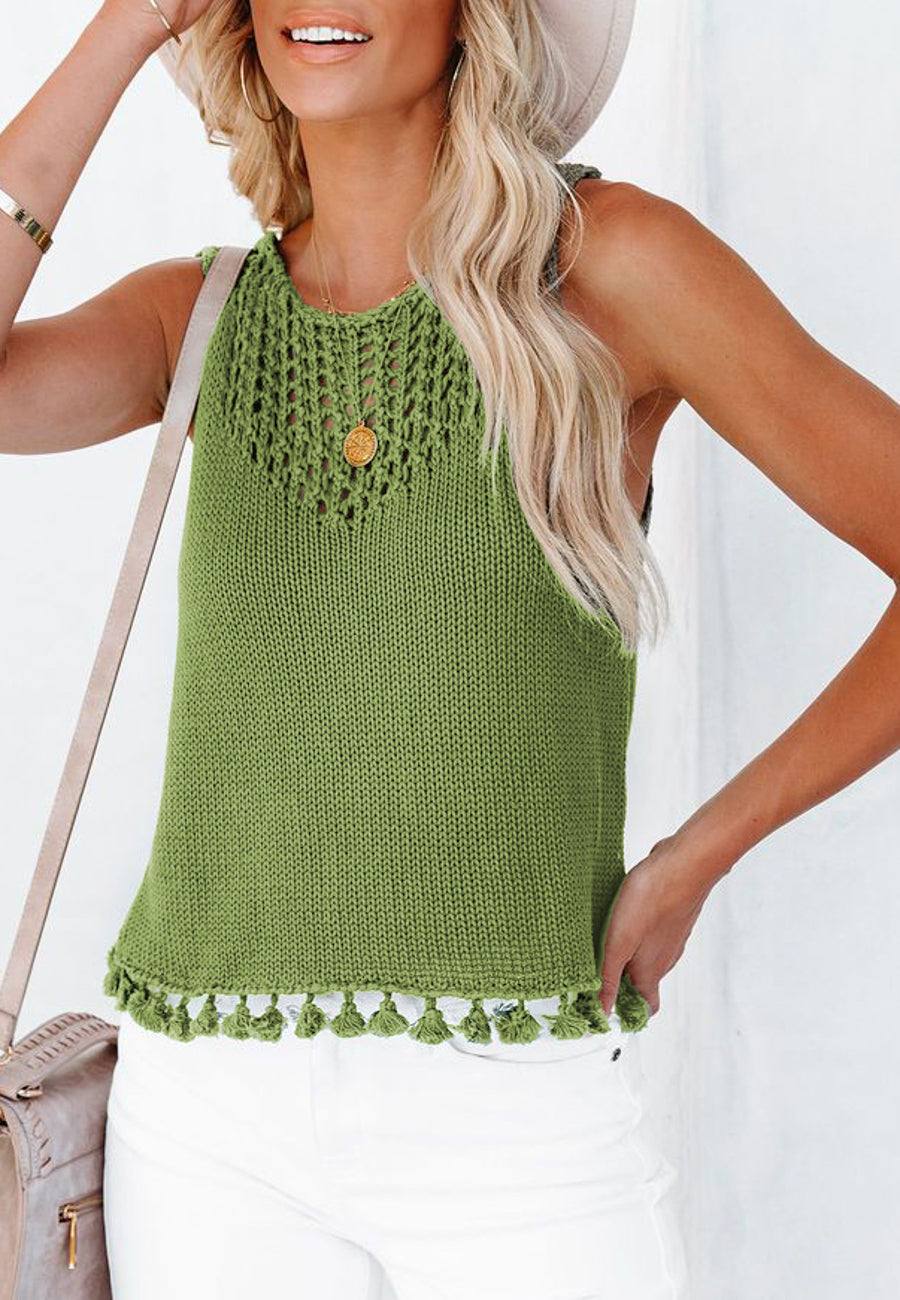 Tassel Hem Crochet Knit Top