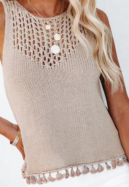 Tassel Hem Crochet Knit Top