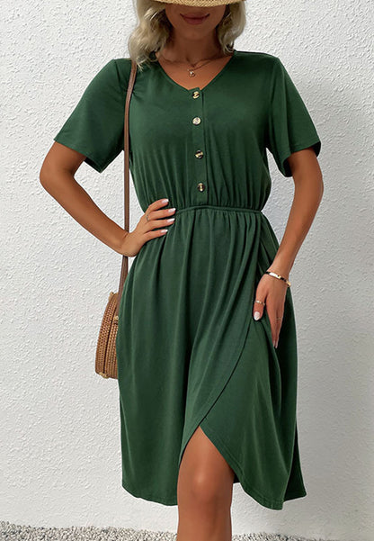 Overlap Hem Button Front Dress