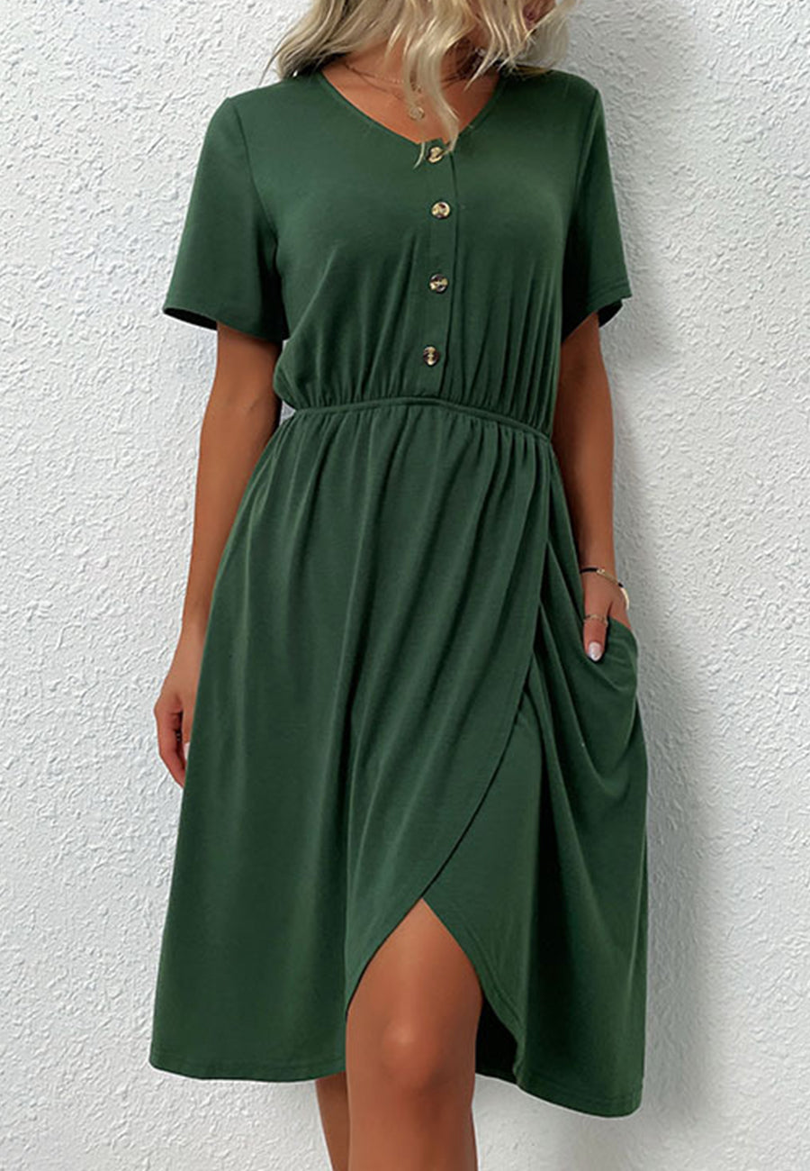 Overlap Hem Button Front Dress