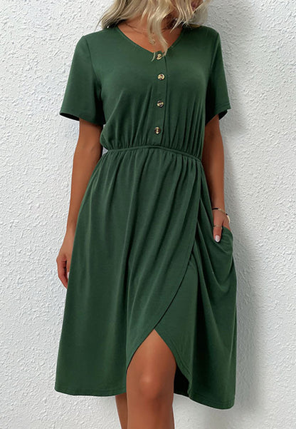 Overlap Hem Button Front Dress