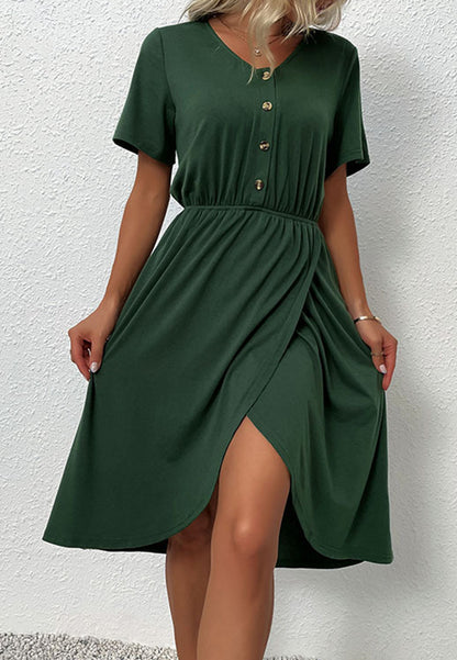 Overlap Hem Button Front Dress